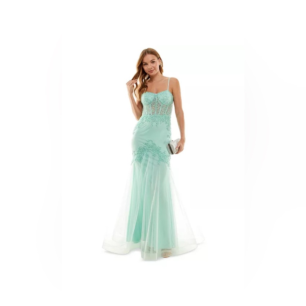 NWOT B Darlin Mint Lace Mermaid Prom Dress with Spaghetti Straps
